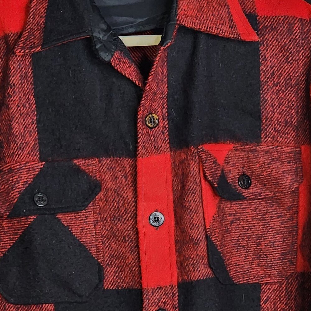 Bronzini Red and Black Buffalo Check Wool Blend Semi Lined Vintage Shacket Sz L - Picture 3 of 16